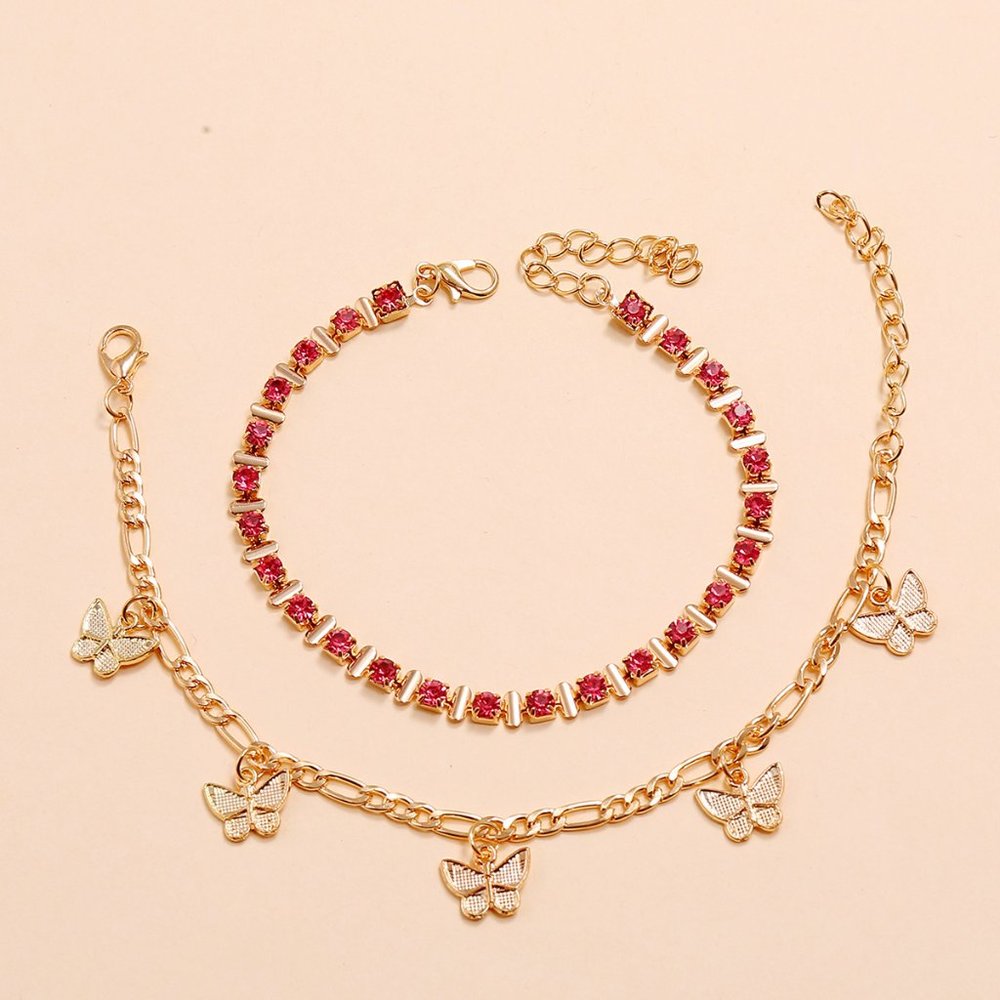 Pink Butterfly Anklet 2 Pieces - Picture 2 of 6